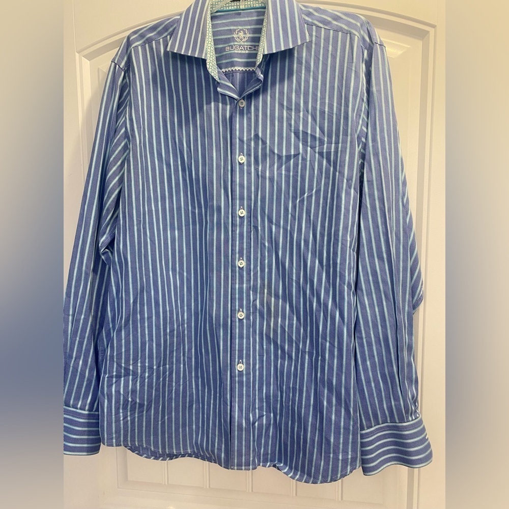 Bugatchi Uomo blue Pinstripe Button Down Shirt long Sleeve classic fit
